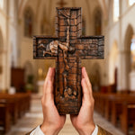 mokarve 6 inches Savior Jesus Cross Wood carving - Mini version - design detail