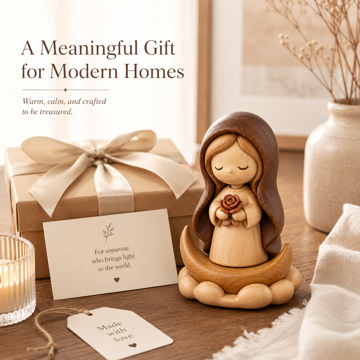 Original Wooden Virgin Mary Blessing Decor