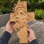 Hand-Carved Beechwood Jesus Crown of Thorns Cross – Christian Wall Art
