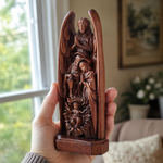 Hand-Carved Solid Beechwood Nativity Scene Sculpture – Holy Family Christian Decor