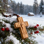 Wooden Savior Cross Necklace - Christian gift presentation