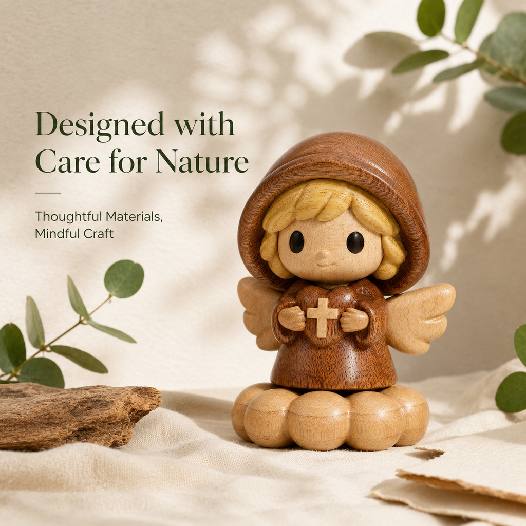 Saint Michael Wooden Blessing Figurine – Handmade Faith Desk Decor