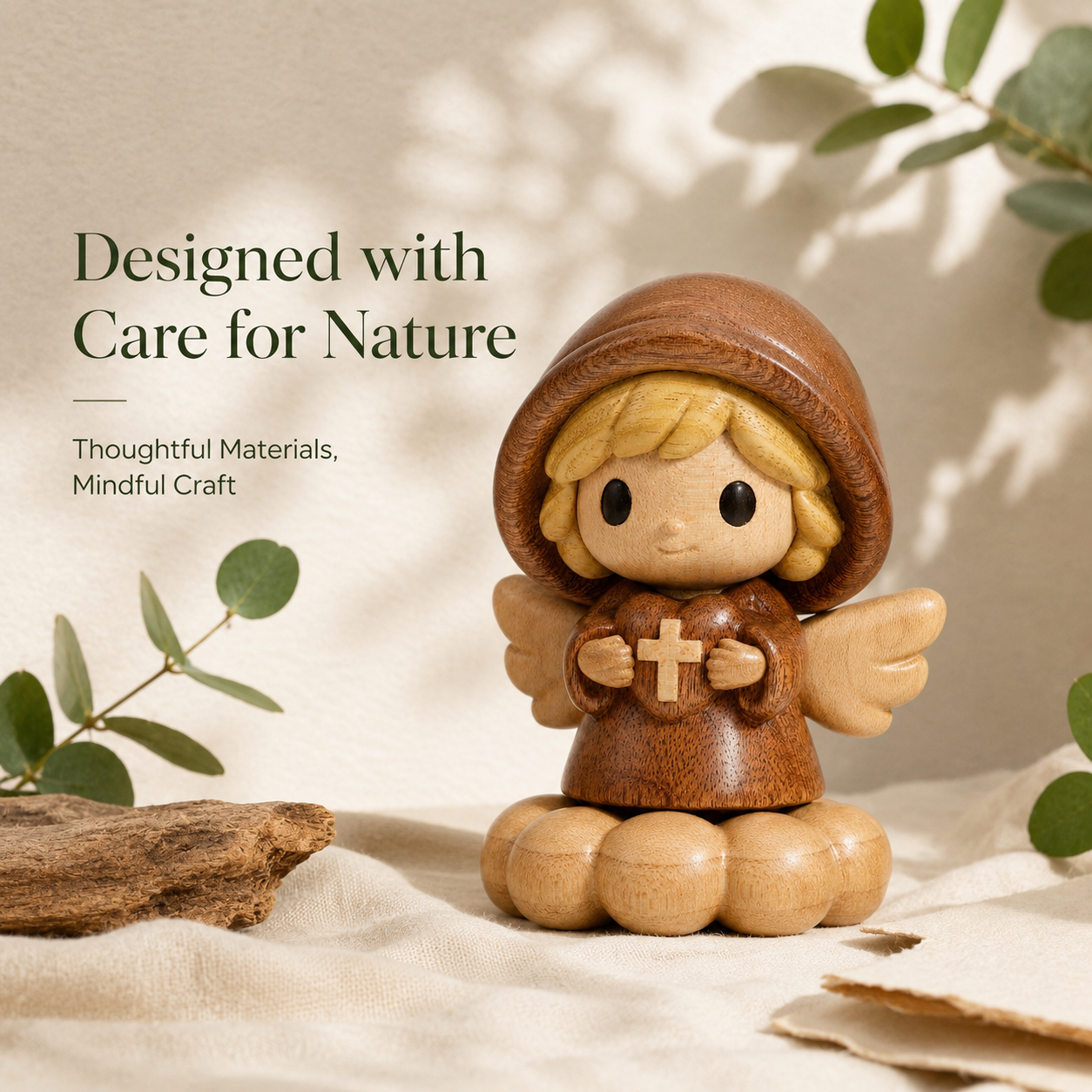 Saint Michael Wooden Blessing Figurine – Handmade Faith Desk Decor