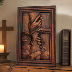 God's Redeeming Hand Beech Wood Carving Wall Decoration - Christian gift presentation