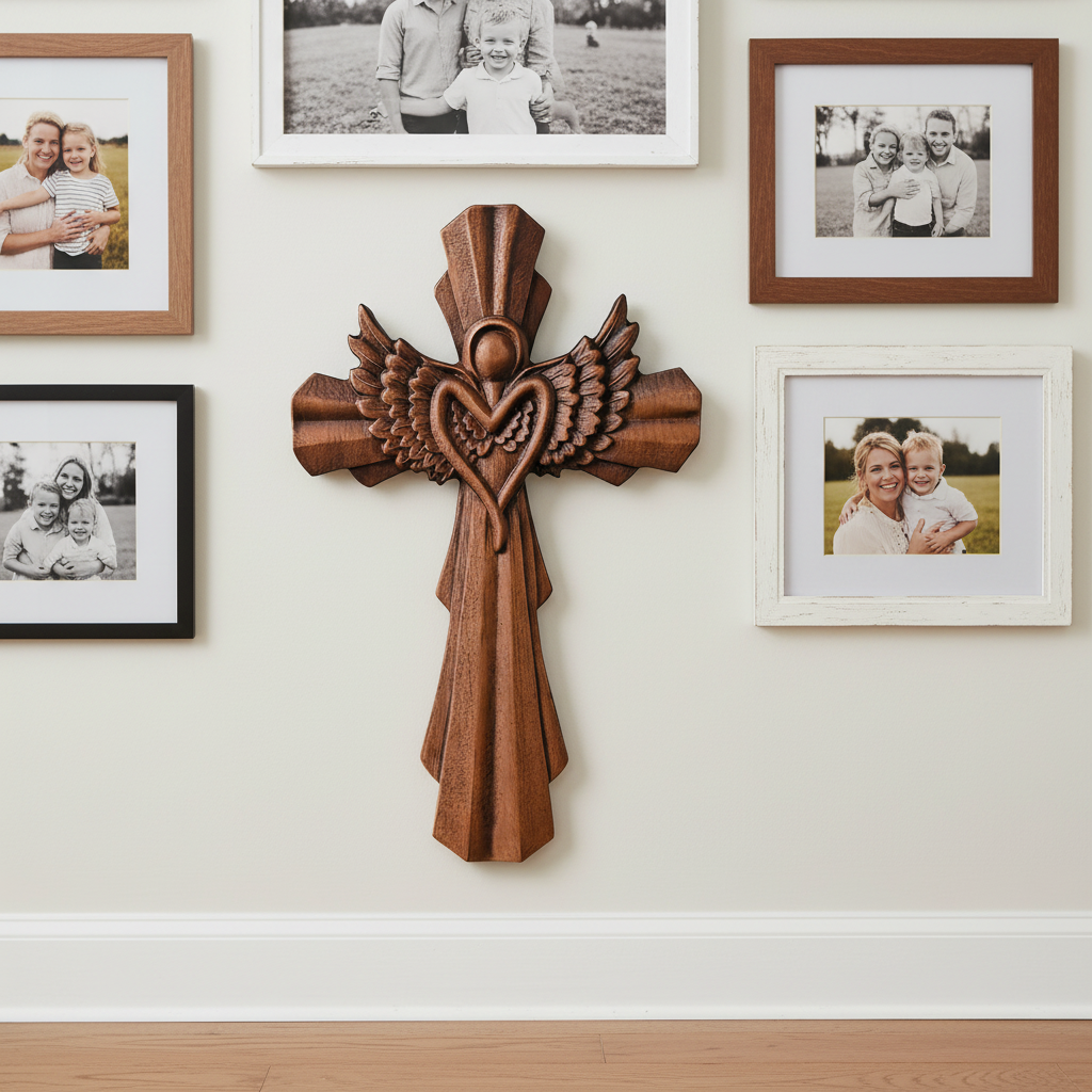 Angel Guardian Cross Wall Decoration for Christian home decor and prayer spaces