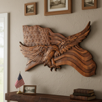 Eagle & Flag Wood Wall Plaque - Handcrafted American Heritage Tribute - faith-inspired design detail