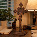 Wood carving of the Cross of the Order of Saint Benedict - with base