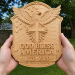God Bless America Eagle Cross Wood Plaque - Christian gift presentation