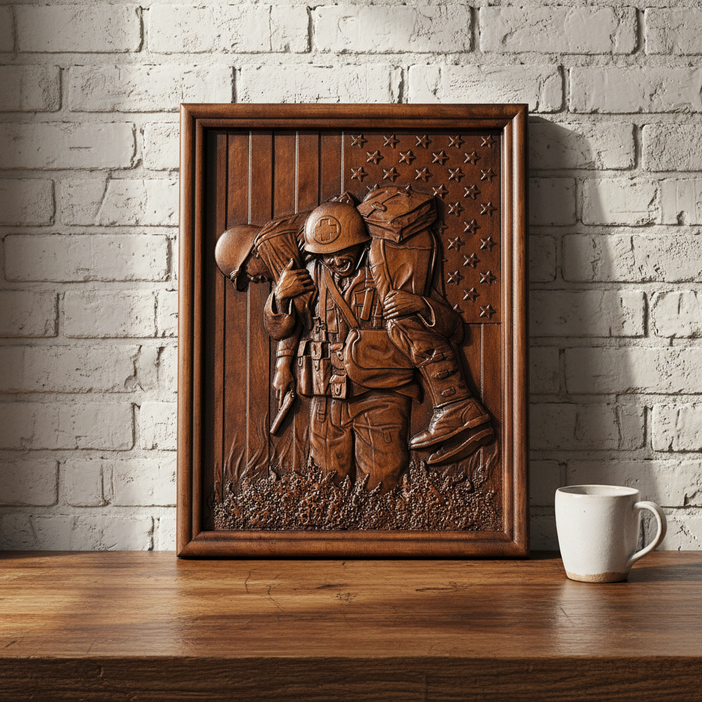 mokarve Usa Soldiers Brotherhood wood carving - Wall Hanging Art Work - design detail