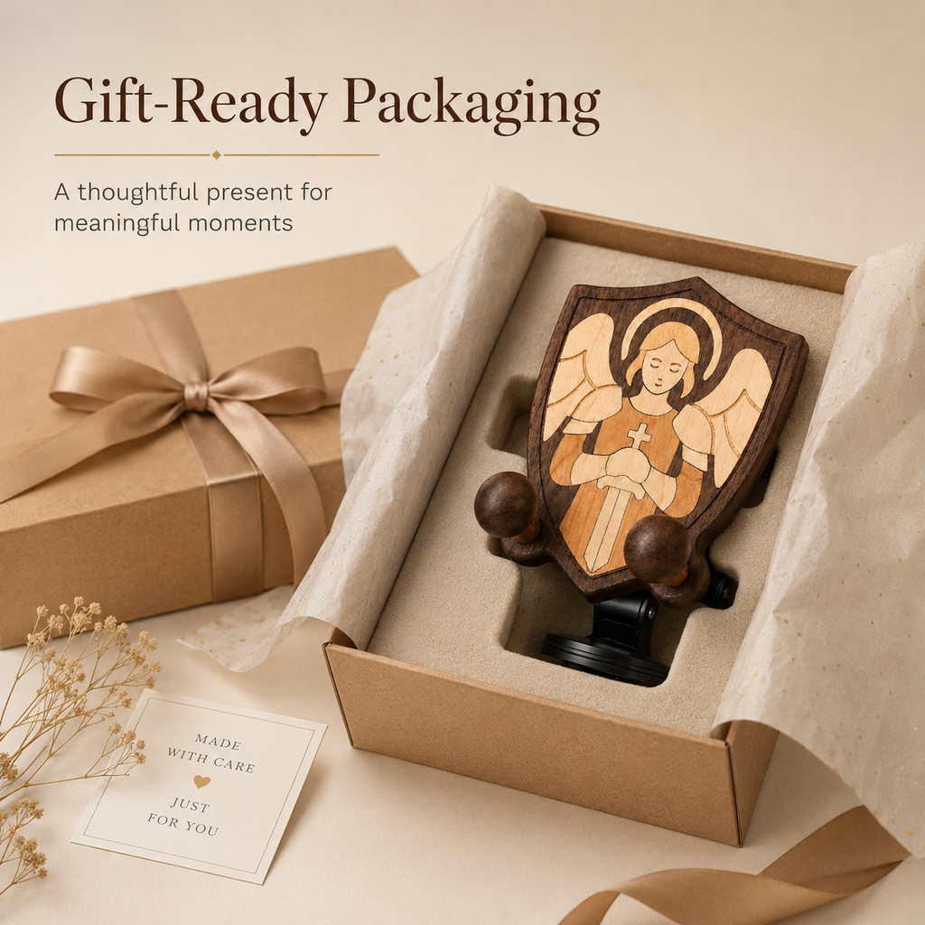 Guardian Angel Wooden Phone Stand – Original Wood Inlay Desk Holder