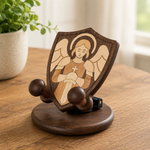 Black Walnut “Archangel Michael” Adjustable Phone Stand—A Faith-Inspired Wooden Desktop Stand - side view