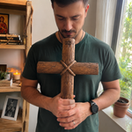 Hand-Carved Beechwood Intertwined Cross of Unity in Christ - size and finish detail