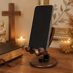 Black Walnut “Archangel Michael” Adjustable Phone Stand—A Faith-Inspired Wooden Desktop Stand - side view