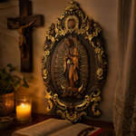 A Handcrafted Sanctuary: Our Lady of Guadalupe Wood Carving - design detail