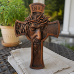 Sacred Thorn Crown Wooden Cross ✝ | Hand-Carved Beechwood Crucifix with Crown of Thorns - side view