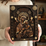 Our Lady of Perpetual Help Wood Art - Hand-Carved Catholic Gift - Mother Mary Comfort Figure
