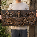 Trinity of Grace” Hand-Carved Jesus & Holy Spirit Wood Wall Art – 22.75