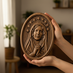 Our Lady in Tears and Prayer with a Nine-Star Halo — Hand-Carved Beechwood Statue - product view