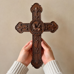 Lamb of God Wood Carving Cross Wall Decor - Paschal lamb - size and finish detail