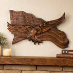Eagle & Flag Wood Wall Plaque - Handcrafted American Heritage Tribute - gift presentation