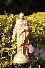 Sacred Heart of Jesus Statue Ornament, Christian Gift, Boxwood Hand Carving, Blessing of Jesus, Prayer Gift - mokarve