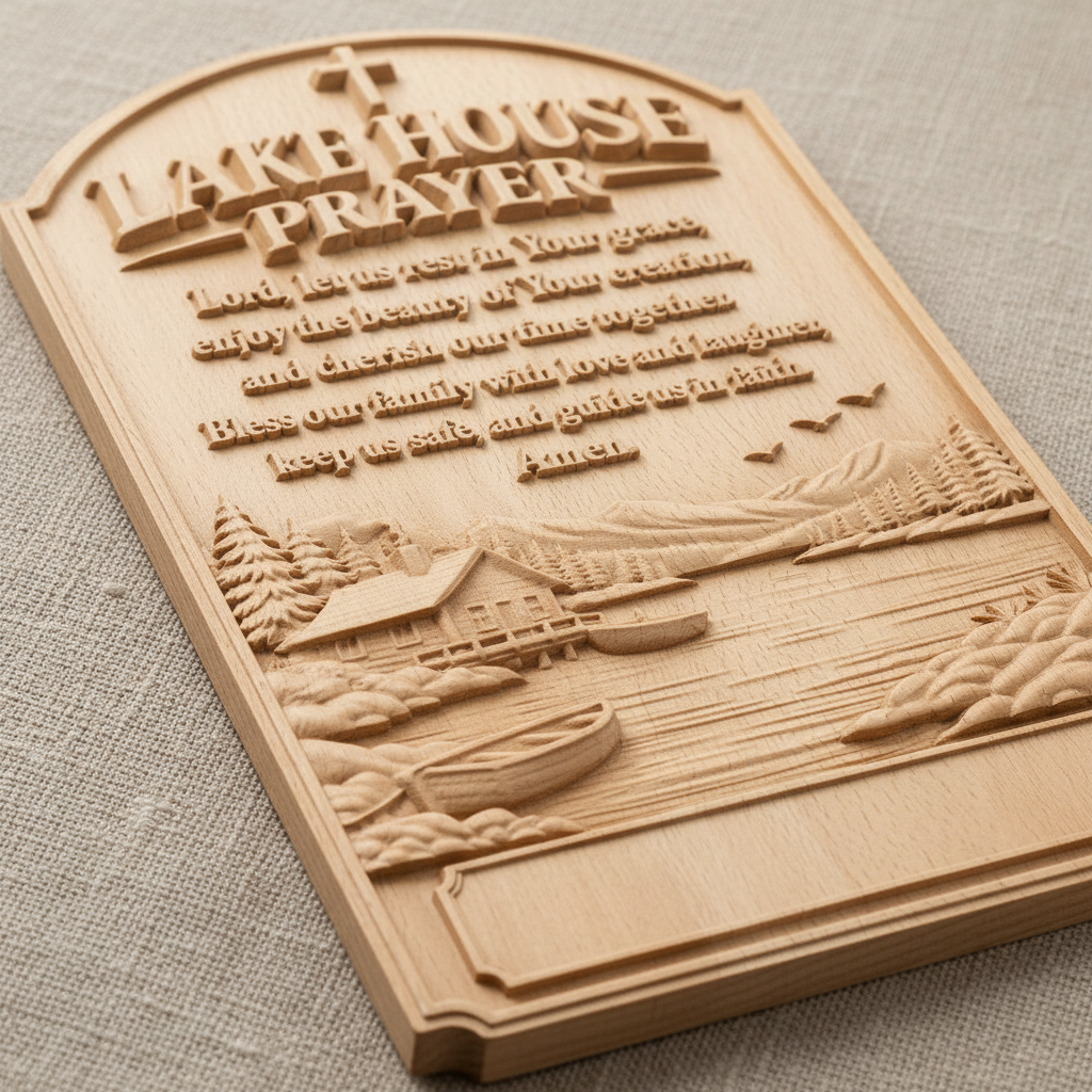 Lake House Prayer Wood Wall Plaque - side view