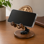 Black Walnut St. Benedict Cross Phone Stand—Foldable and Adjustable Christian Desktop Stand - craftsmanship detail
