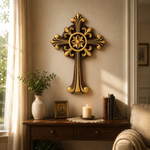 Beechwood Ornate Cross – Gold Accented Christian Wall Cross