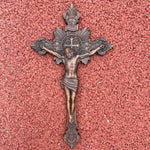 Wood Carving of Jesus Cross with St. Benedict's Exorcism - mokarve
