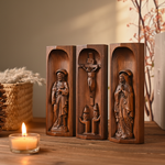 Beech Wood Holy Family Altar Decor - Handcrafted Christian Prayer Desktop Gift - craftsmanship detail