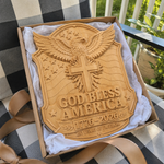 God Bless America Eagle Cross Wood Plaque wood grain and carved detail