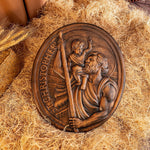St.Christopher Christian Wood Carving Plaque/The patron saint of travelers - mokarve