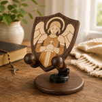 Black Walnut “Archangel Michael” Adjustable Phone Stand—A Faith-Inspired Wooden Desktop Stand - craftsmanship detail