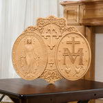 Miraculous Medal Wood Carving Decor - Medal of Our Lady of Graces - side view