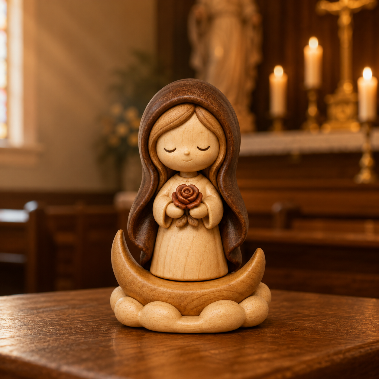 Original Wooden Virgin Mary Blessing Decor