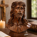 Boxwood Jesus Crown with Thorns Half-Length Desktop Ornament for Christian home decor and prayer spaces