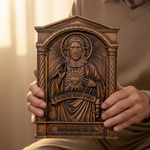 Sacred Heart of Jesus Hand-Carved Beechwood Relief - Divine Mercy Home Altar Decor - craftsmanship detail