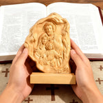 Southern European Boxwood Holy Family Blessing Ornament - Engraved with Your Surname - Christian gift presentation