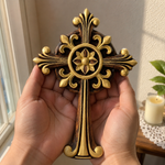 Beechwood Ornate Cross – Gold Accented Christian Wall Cross