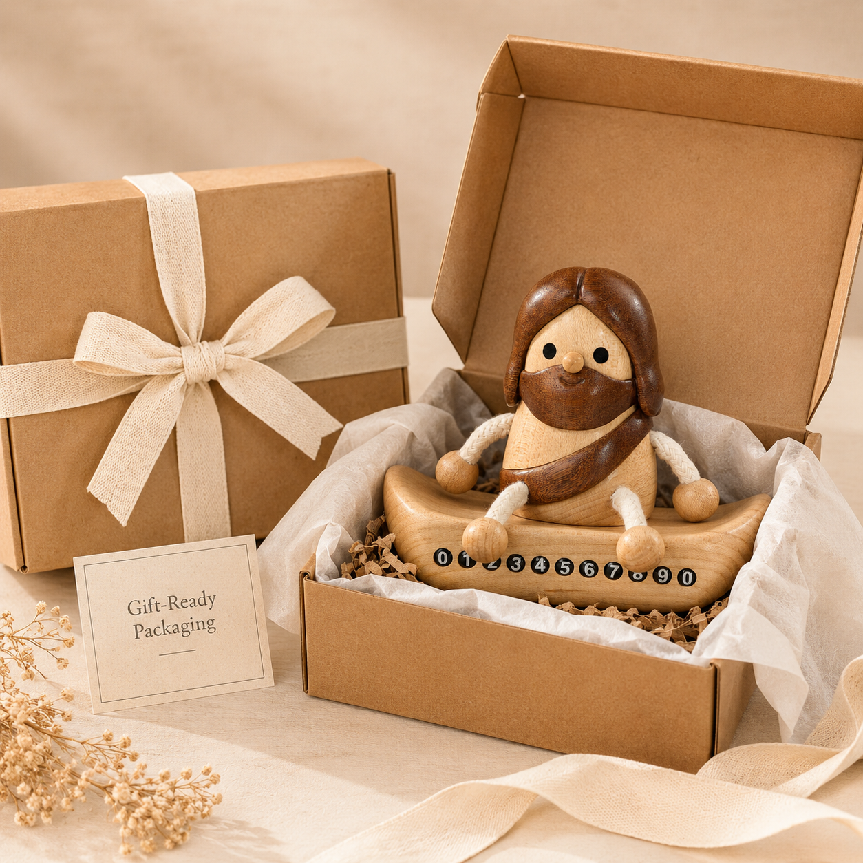 Wooden Jesus Dashboard Decor with Hidden Parking Number Display