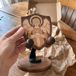 Black Walnut “Archangel Michael” Adjustable Phone Stand—A Faith-Inspired Wooden Desktop Stand