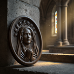 Our Lady in Tears and Prayer with a Nine-Star Halo — Hand-Carved Beechwood Statue - side view