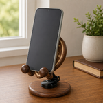 Black Walnut St. Benedict Cross Phone Stand—Foldable and Adjustable Christian Desktop Stand - gift presentation