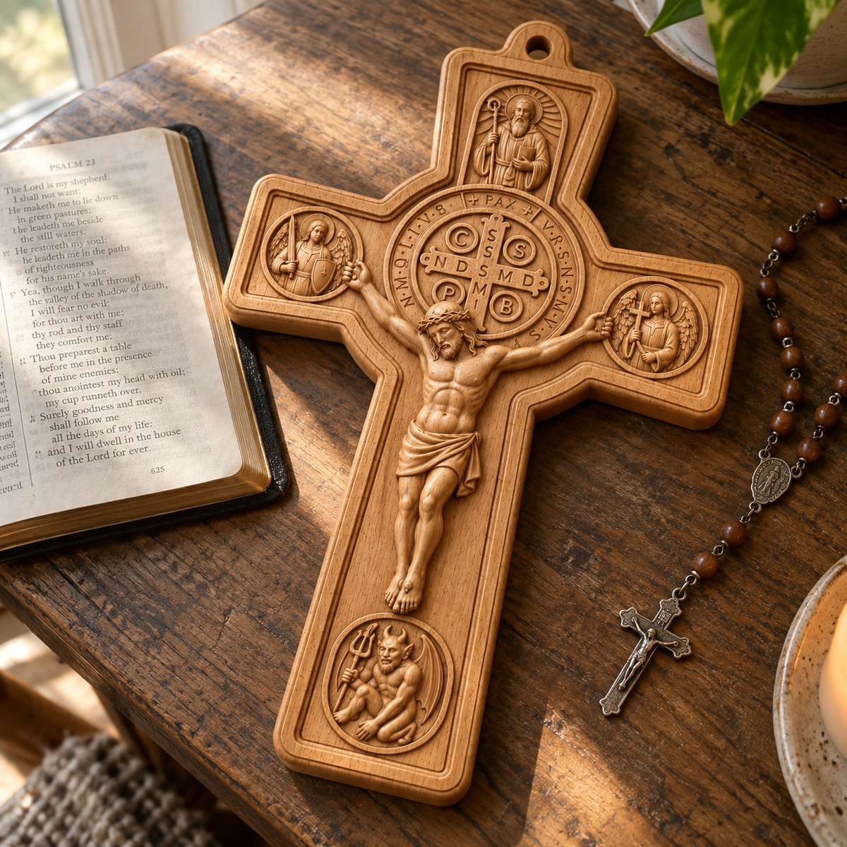Saint Benedict Beechwood Crucifix — Wall Cross