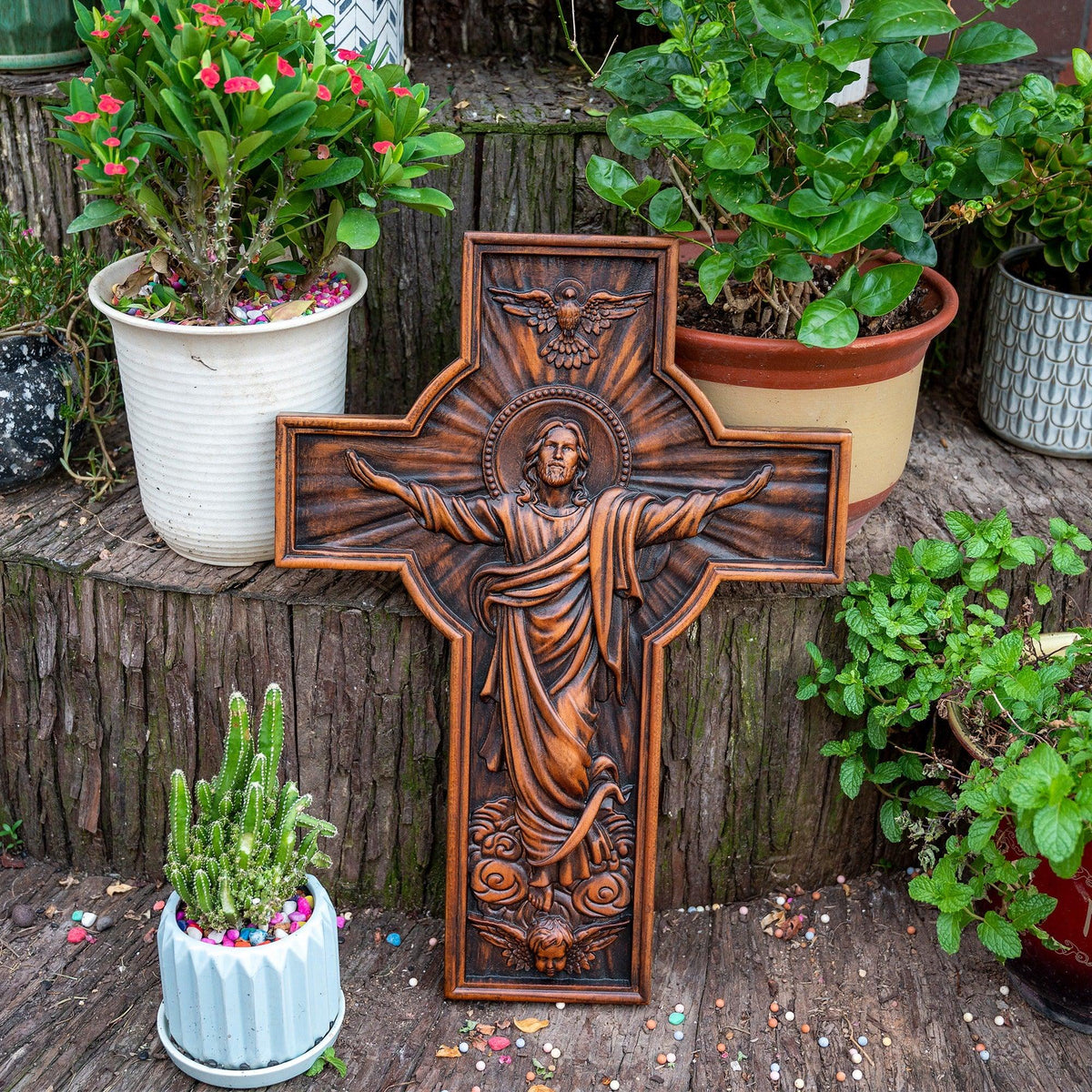 Ascension Cross Large Wooden Sculpture - mokarve
