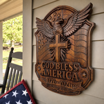 God Bless America Eagle Cross Wood Plaque gift detail for faithful homes