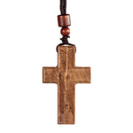 Wooden Savior Cross Necklace - side view