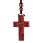 Wooden Savior Cross Necklace - size and finish detail