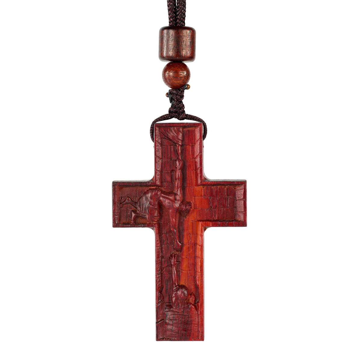 Wooden Savior Cross Necklace - size and finish detail