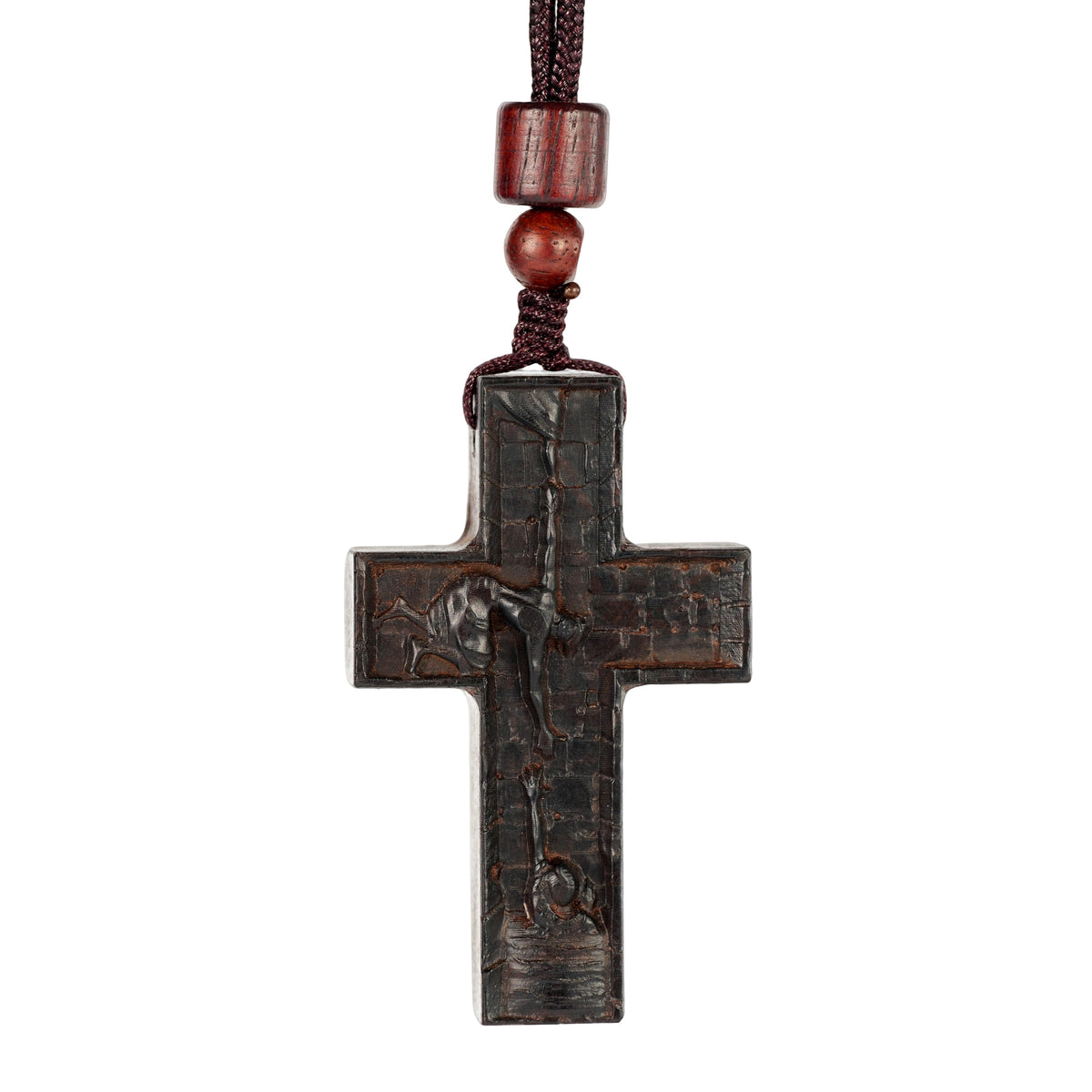 Wooden Savior Cross Necklace - craftsmanship detail